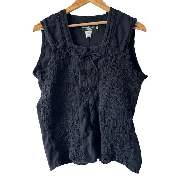 Peruvian Peflection Shirt Womens 2XL Black Lace Up Smocked Embroidered Grunge - Picture 1 of 7